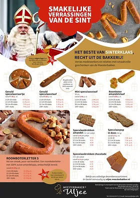 Folderpagina Smakelijke verrassingen van de Sint, met speculaas en roomboterletters