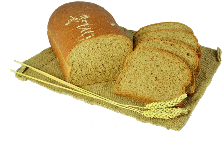 Volkorenbrood met de naam Uljee in de korst, met sneetjes op jute en een paar tarwearen